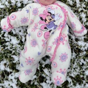 Vintage Disney Minnie Mouse Pink and White Fleece Footie Snowsuit